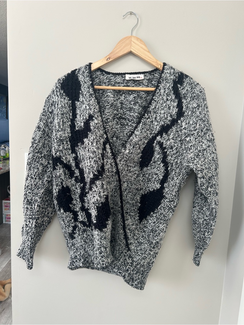 Black and grey chunky knit sweater